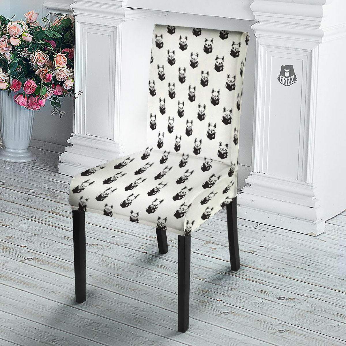 Reading Book French Bulldog Print Dining Chair Slipcover-grizzshop