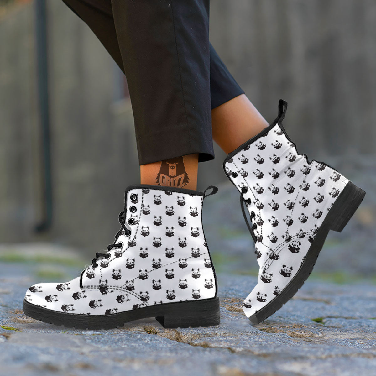 Reading Book French Bulldog Print Leather Boots-grizzshop