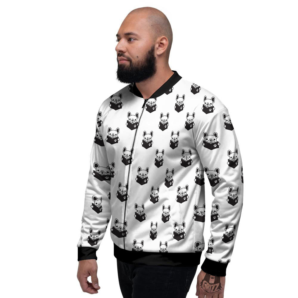 Reading Book French Bulldog Print Men's Bomber Jacket-grizzshop