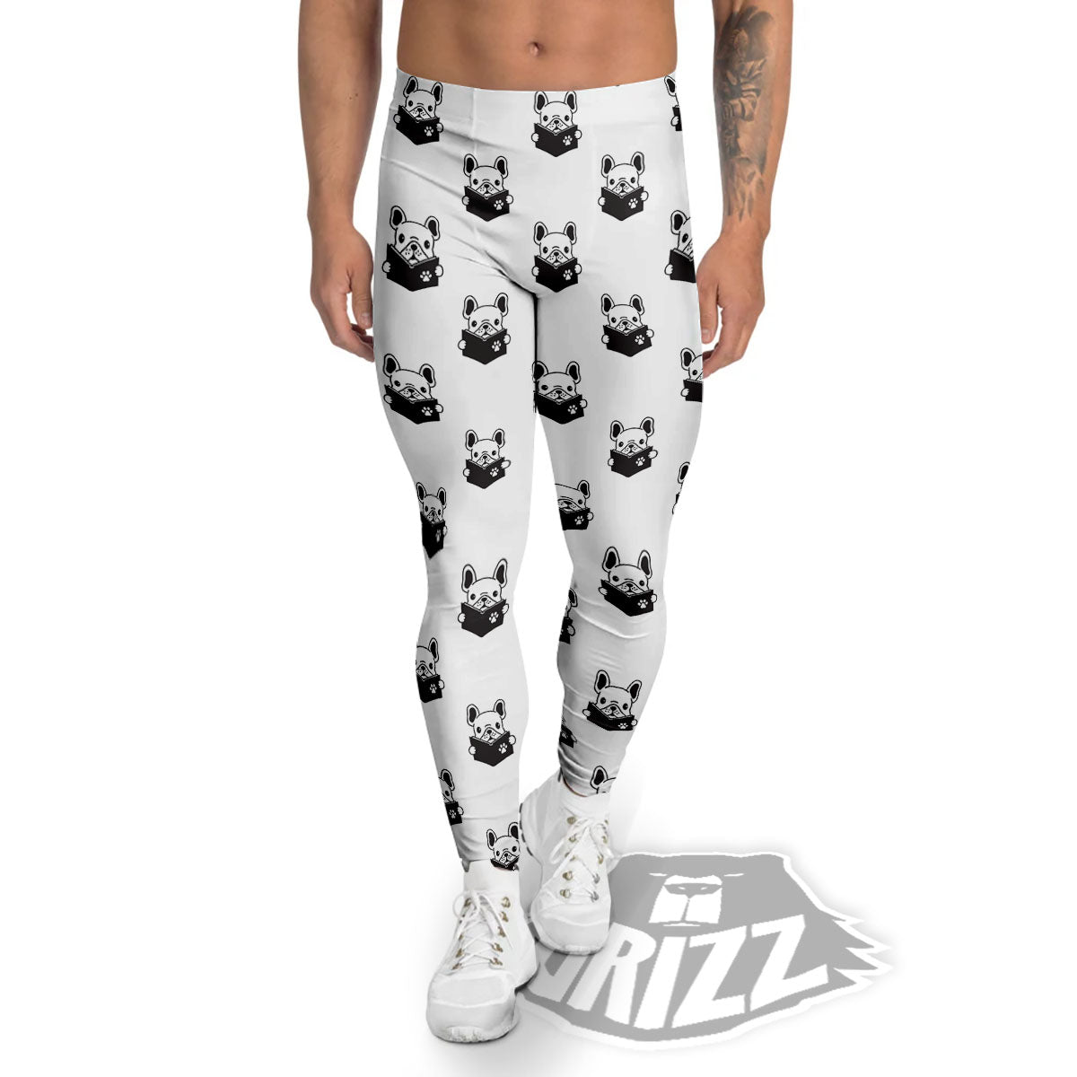 Reading Book French Bulldog Print Men's Leggings-grizzshop