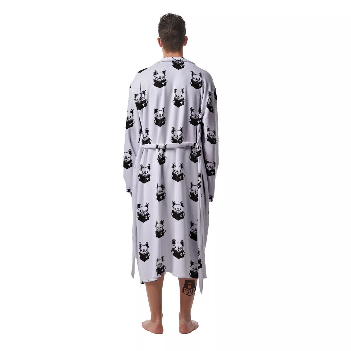 Reading Book French Bulldog Print Men's Robe-grizzshop