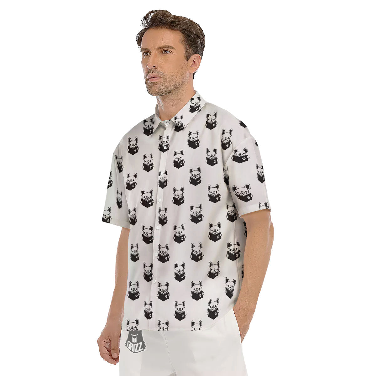 Reading Book French Bulldog Print Men's Short Sleeve Shirts-grizzshop