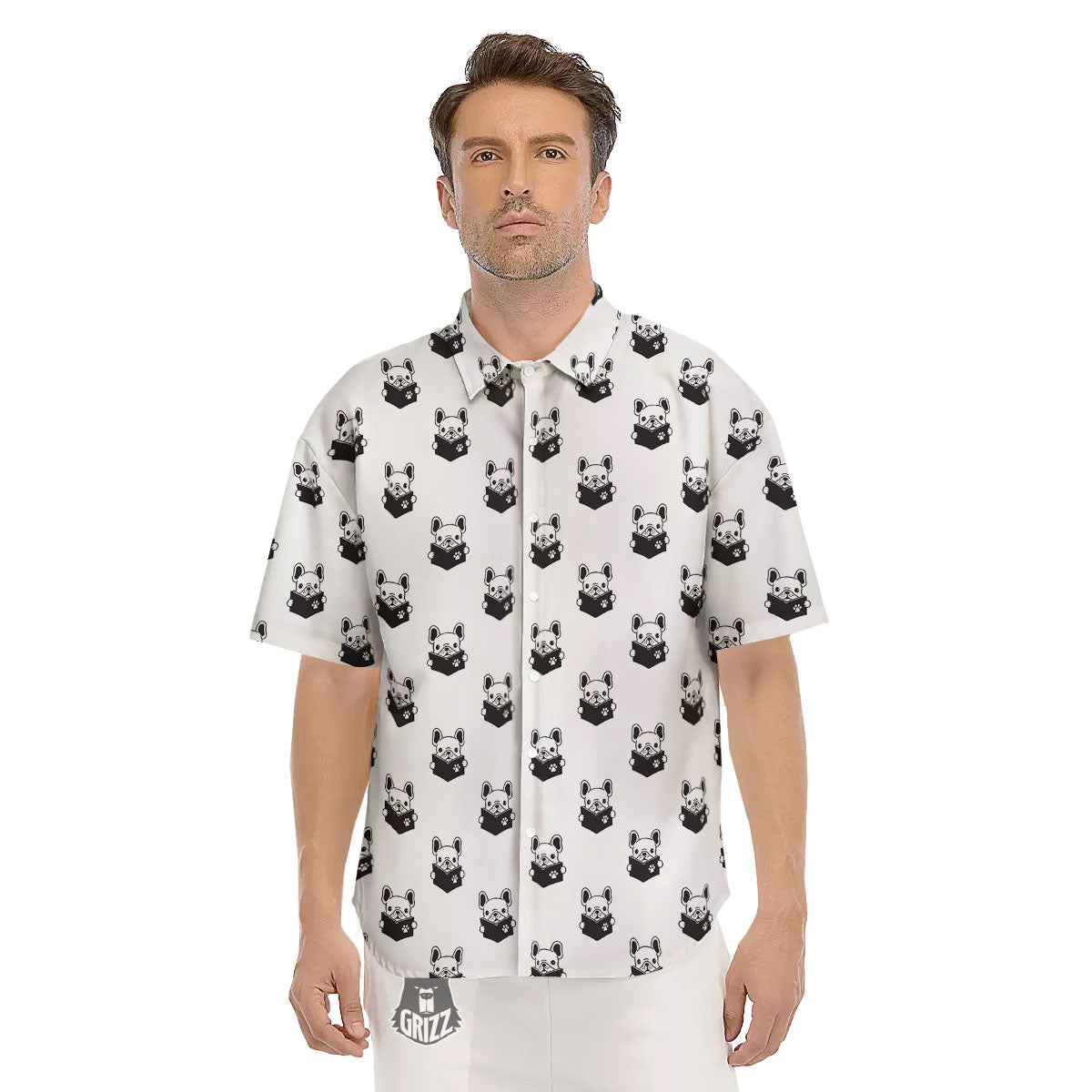 Reading Book French Bulldog Print Men's Short Sleeve Shirts-grizzshop