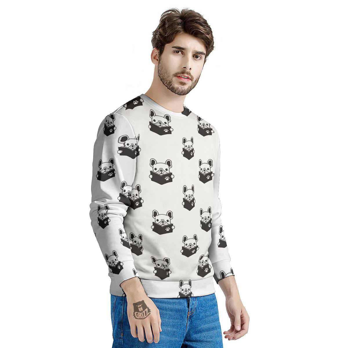Reading Book French Bulldog Print Men's Sweatshirt-grizzshop