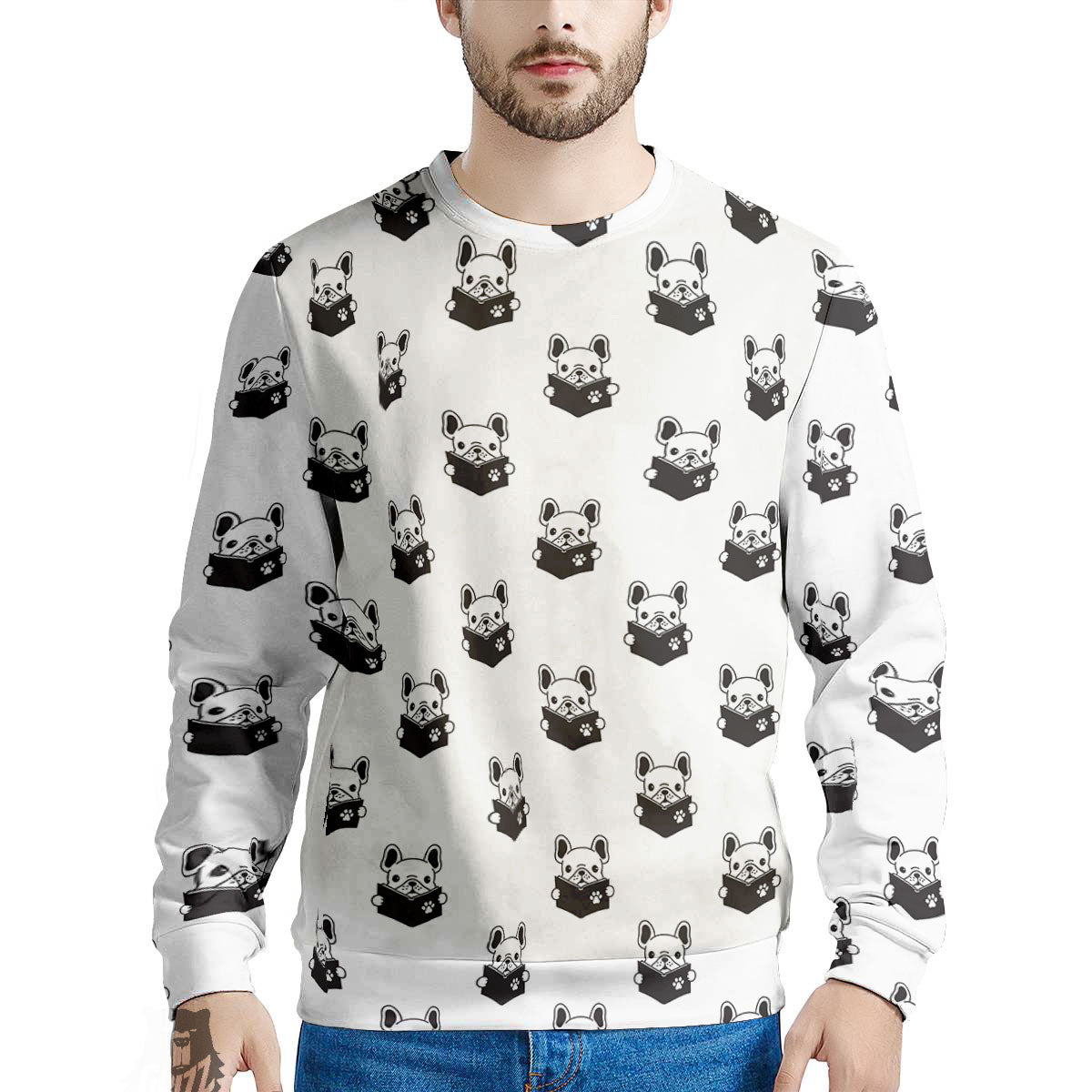 Reading Book French Bulldog Print Men's Sweatshirt-grizzshop
