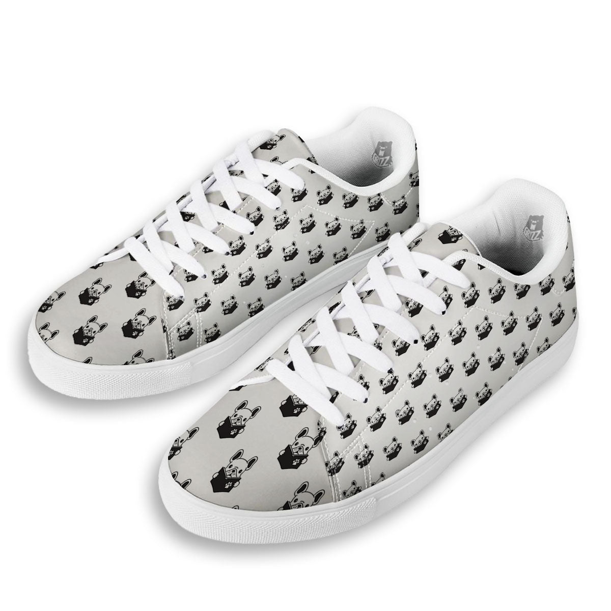 Reading Book French Bulldog Print White Low Top Sneakers-grizzshop