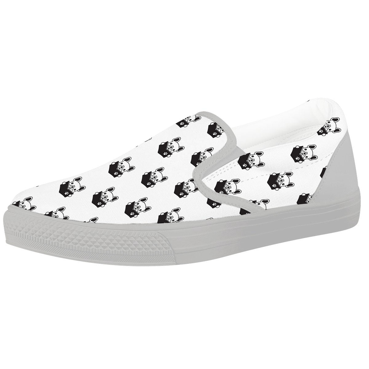 Reading Book French Bulldog Print White Slip On Shoes-grizzshop
