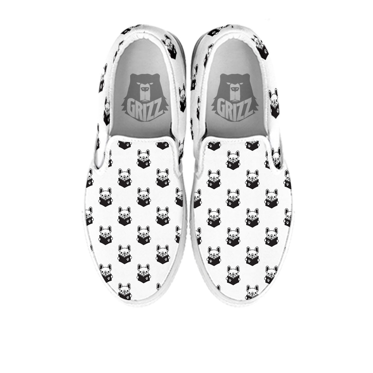 Reading Book French Bulldog Print White Slip On Shoes-grizzshop