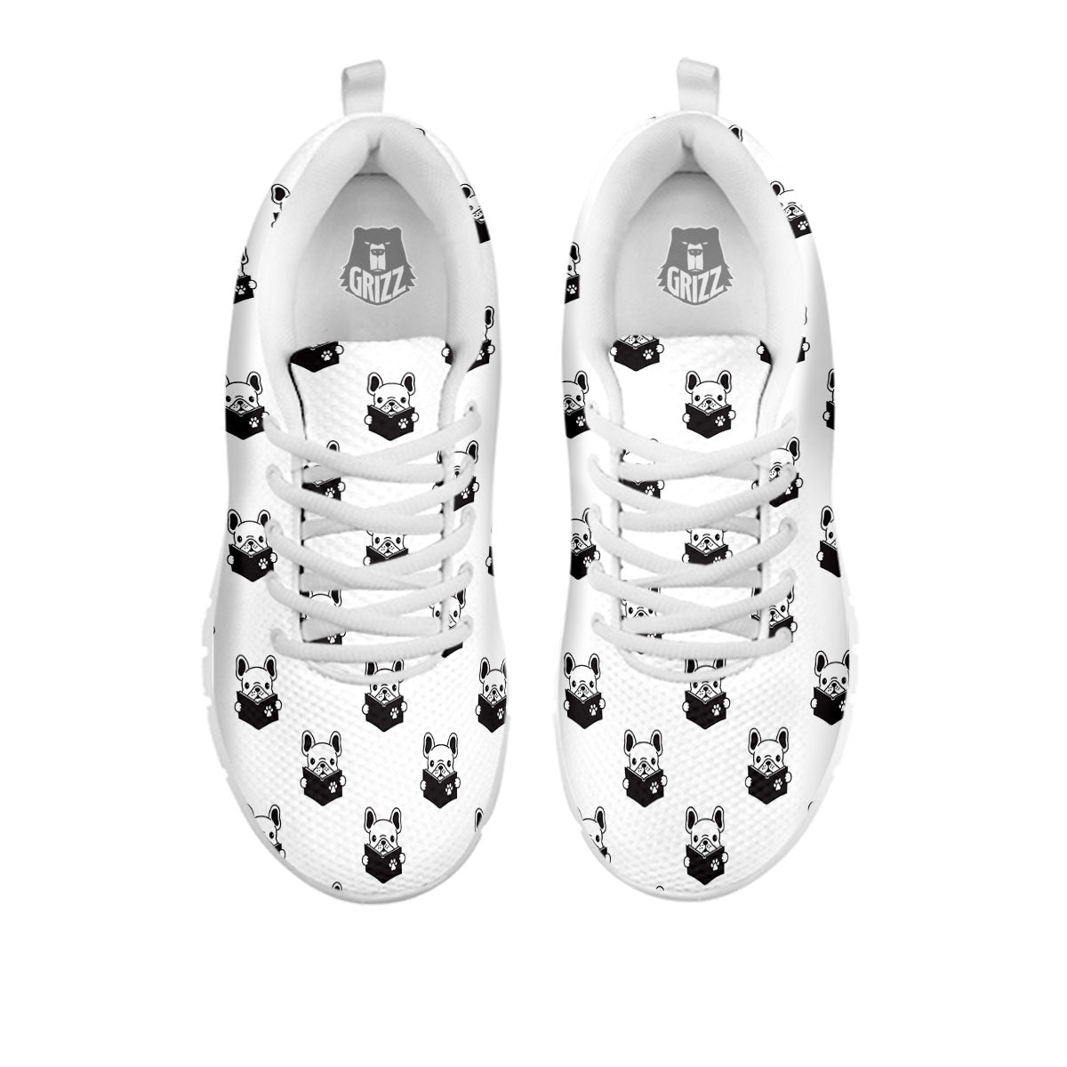 Reading Book French Bulldog Print White Sneaker-grizzshop
