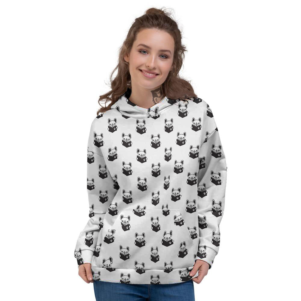 Reading Book French Bulldog Print Women's Hoodie-grizzshop