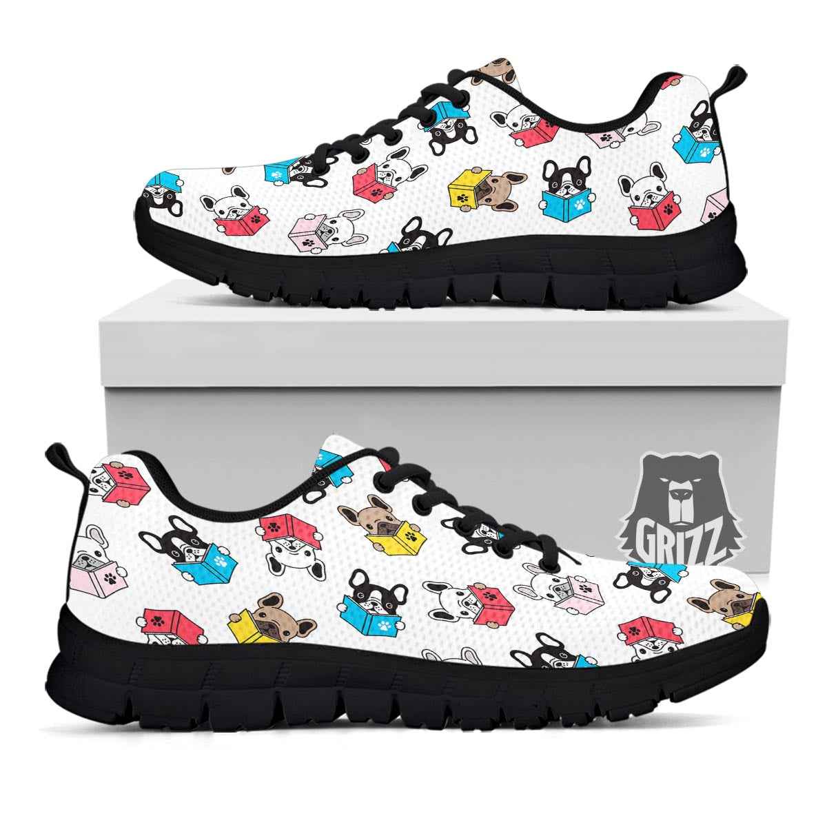 Reading Book Polar Bear Print Pattern Black Sneaker-grizzshop