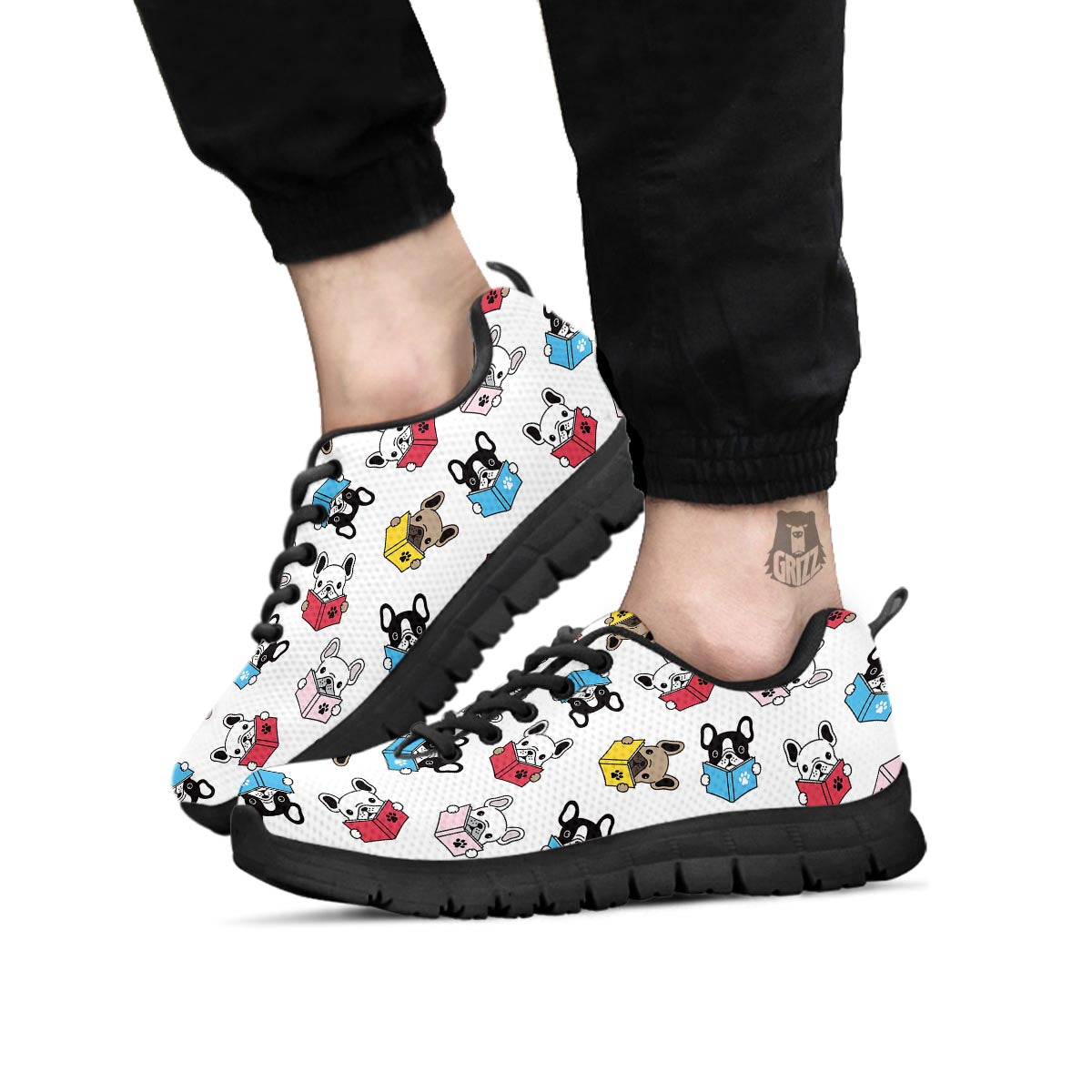 Reading Book Polar Bear Print Pattern Black Sneaker-grizzshop