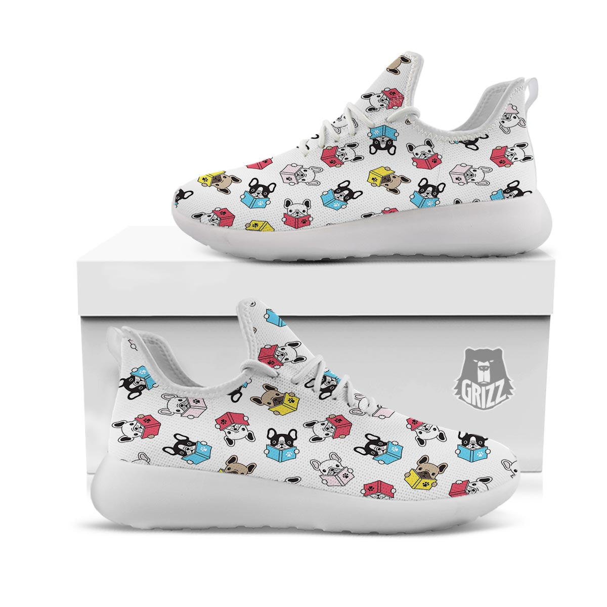 Reading Book Polar Bear Print Pattern White Athletic Shoes-grizzshop