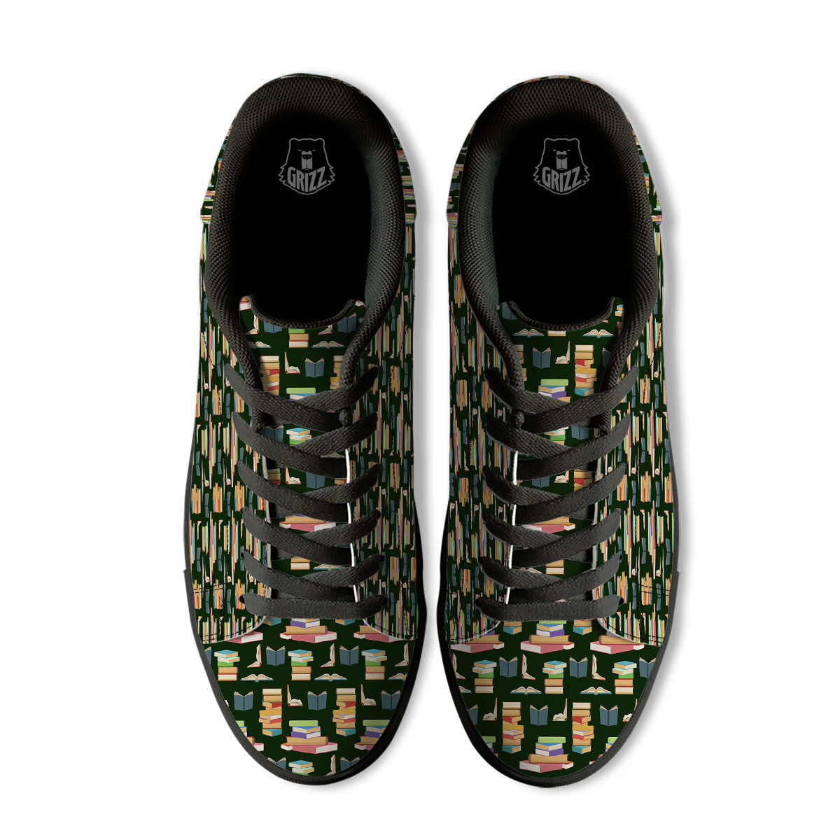 Reading Books Pile Print Pattern Black Low Top Sneakers-grizzshop