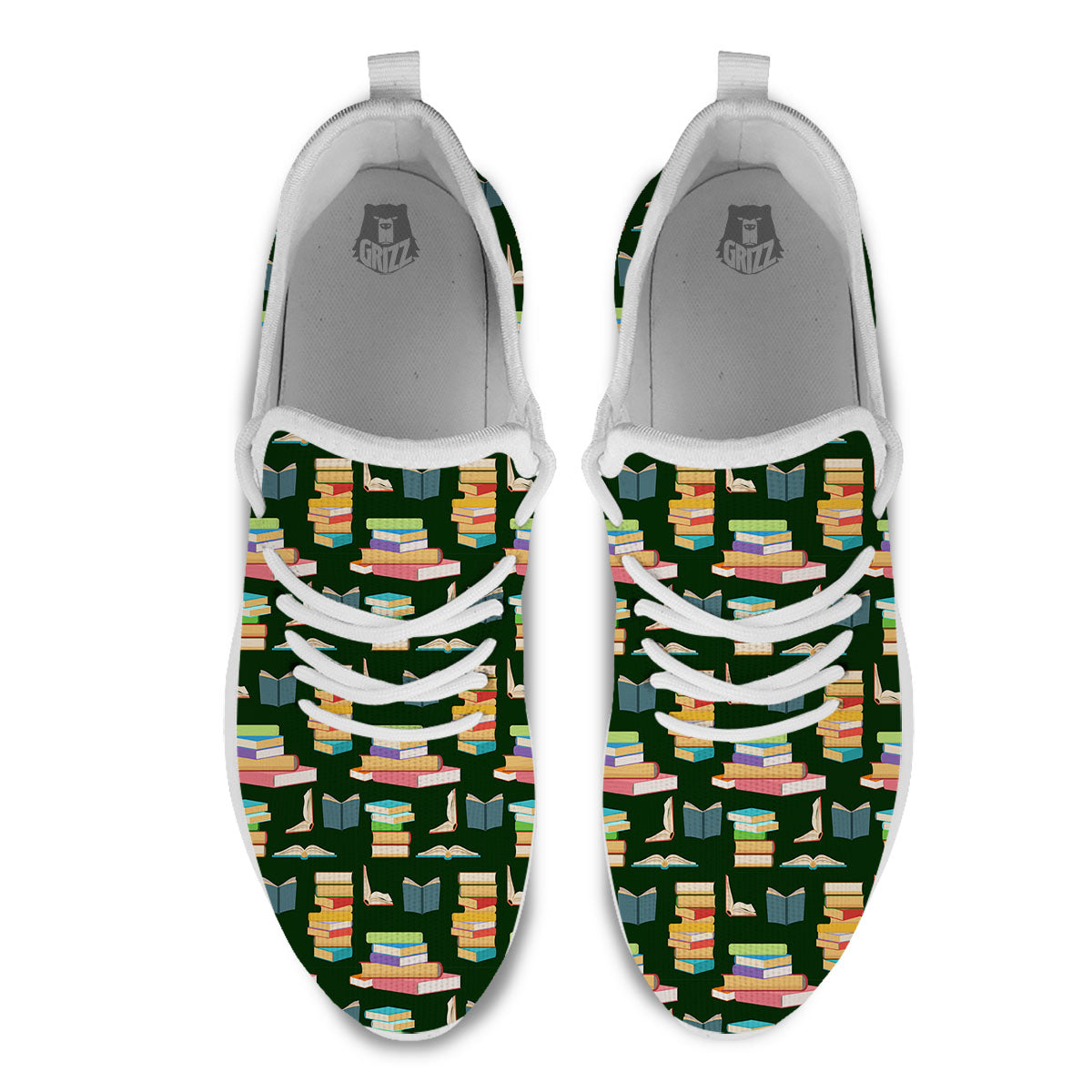 Reading Books Pile Print Pattern White Athletic Shoes-grizzshop