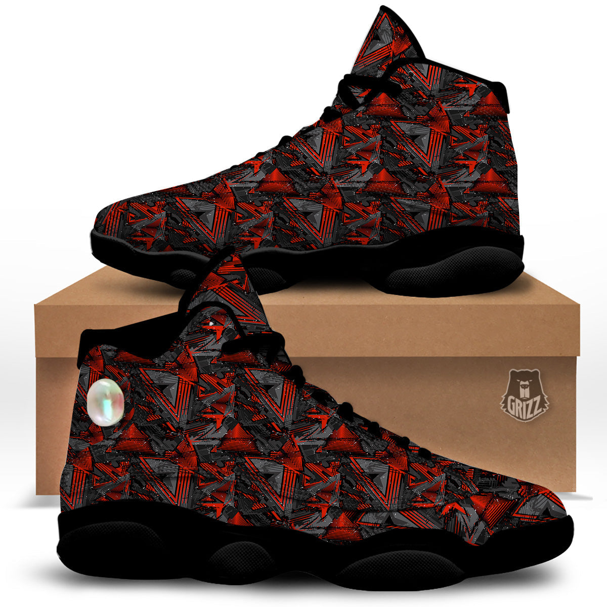 Red Abstract Grunge Print Pattern Black Basketball Shoes-grizzshop