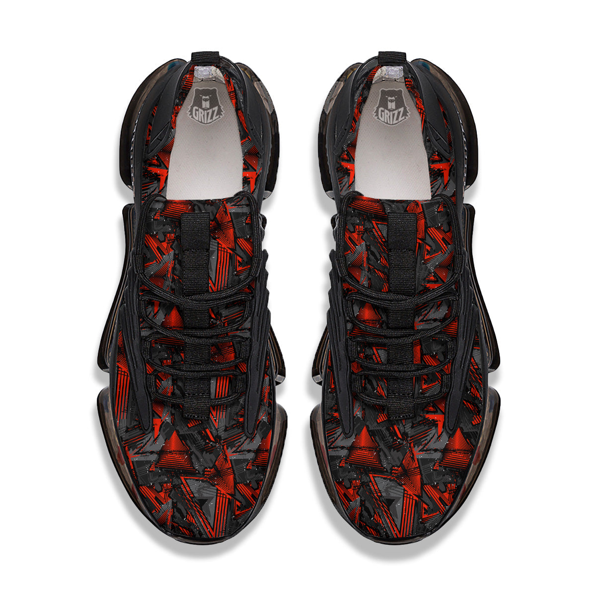 Red Abstract Grunge Print Pattern Black Gym Shoes-grizzshop