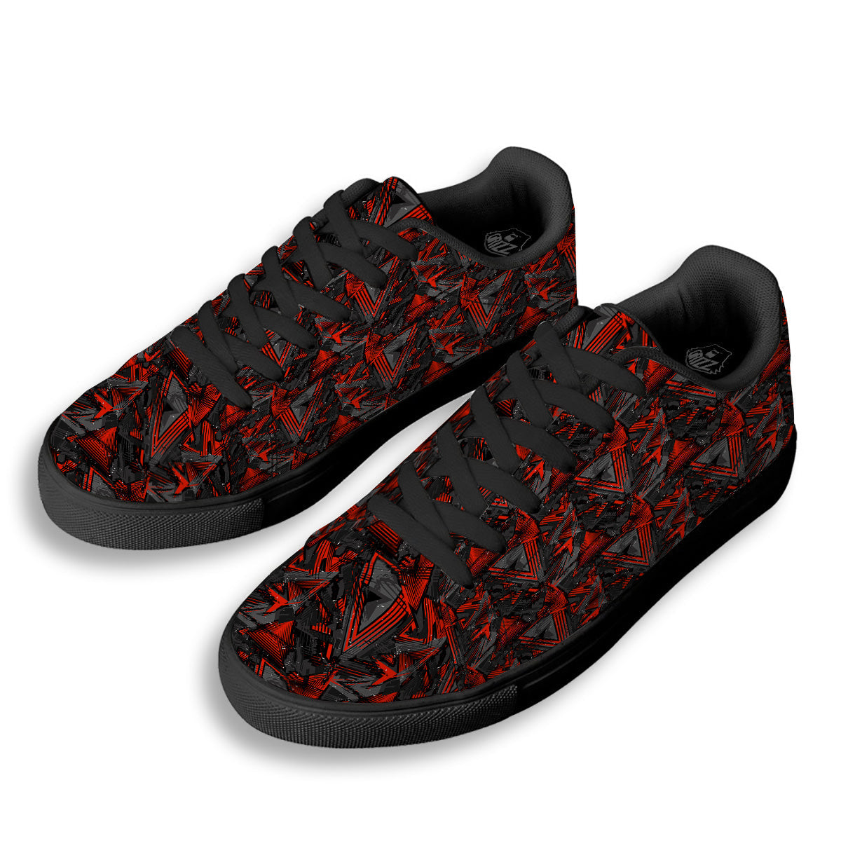 Red Abstract Grunge Print Pattern Black Low Top Sneakers-grizzshop