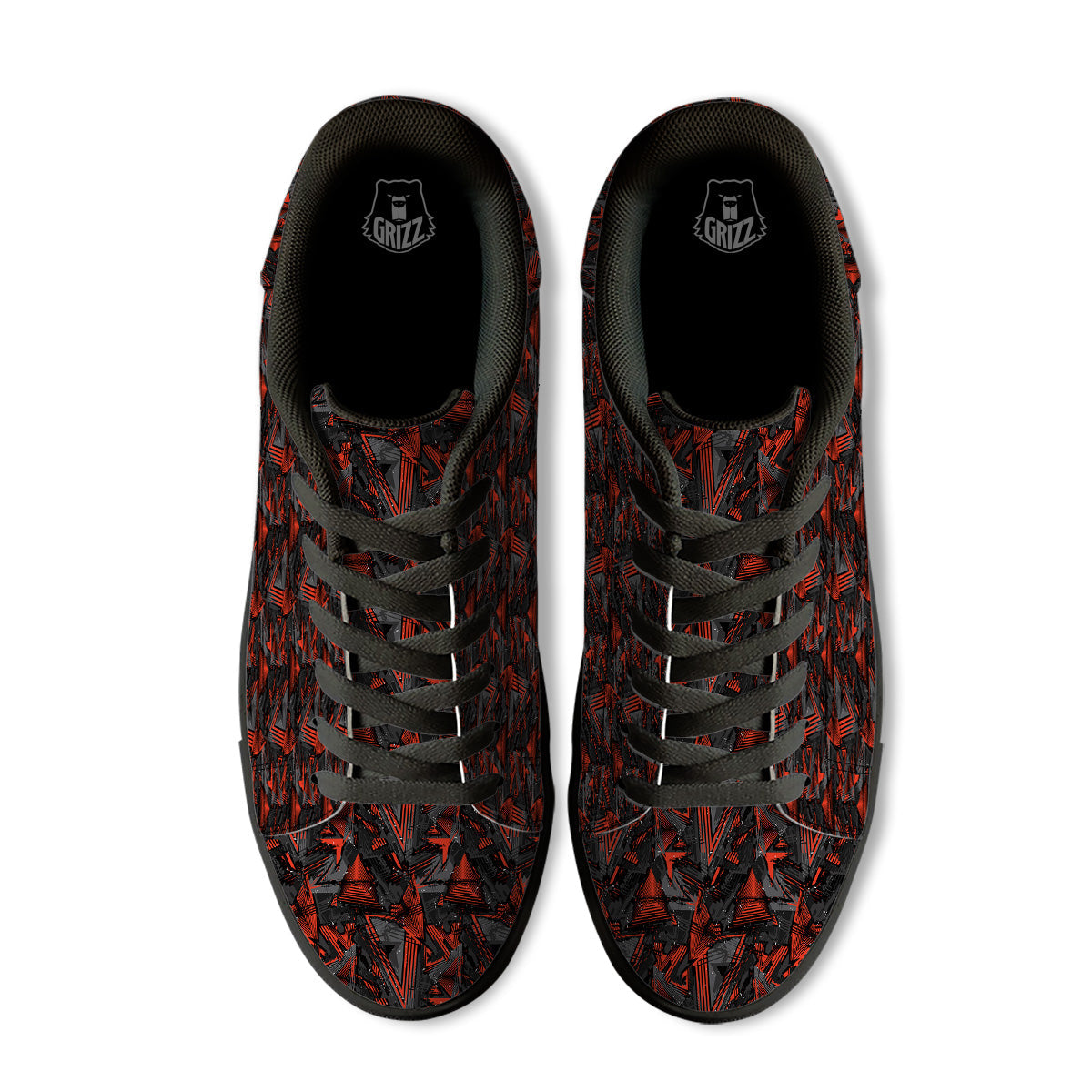Red Abstract Grunge Print Pattern Black Low Top Sneakers-grizzshop