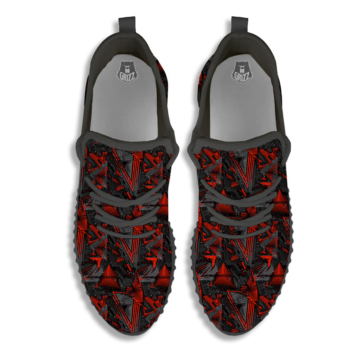 Red Abstract Grunge Print Pattern Black Walking Shoes-grizzshop