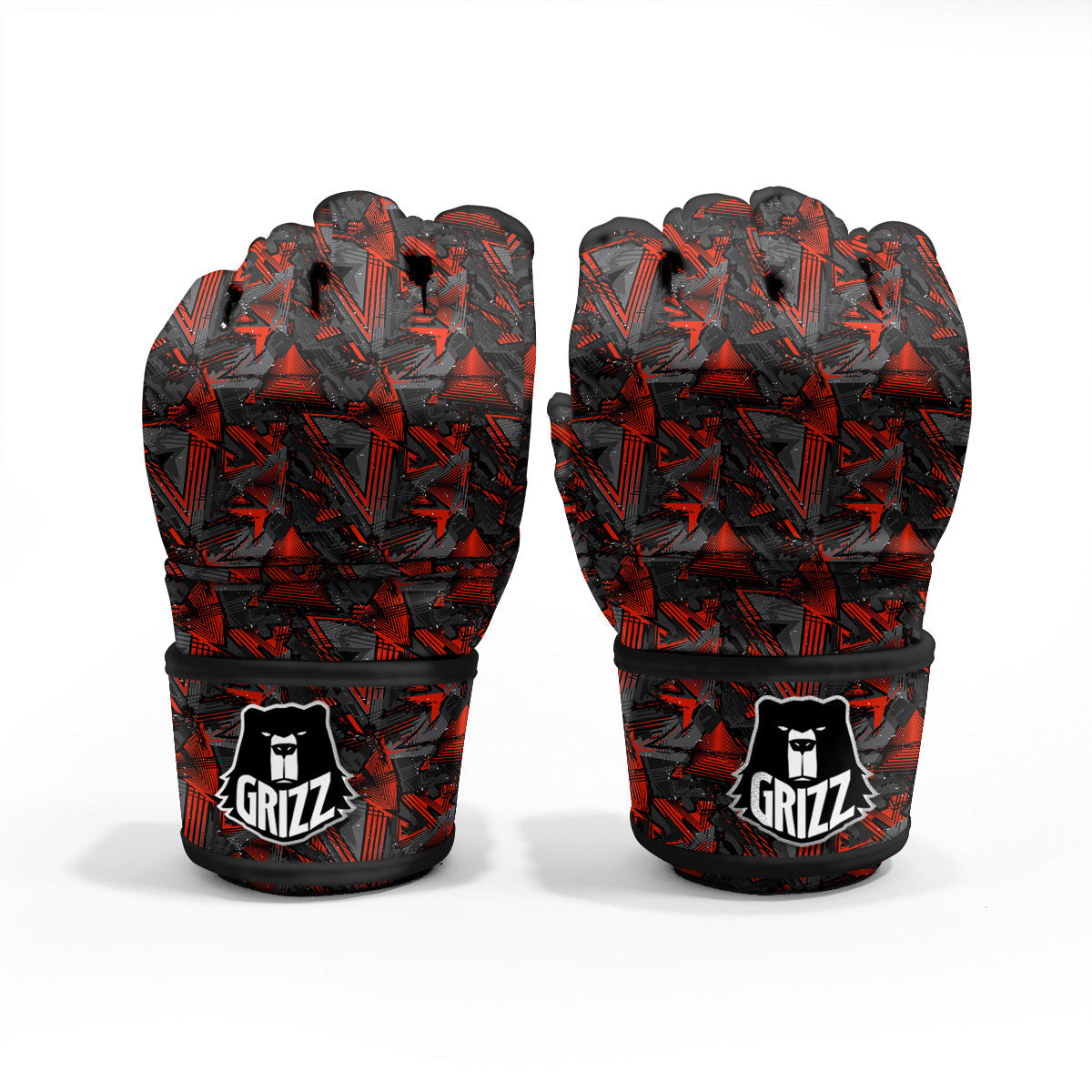 Red Abstract Grunge Print Pattern MMA Gloves-grizzshop