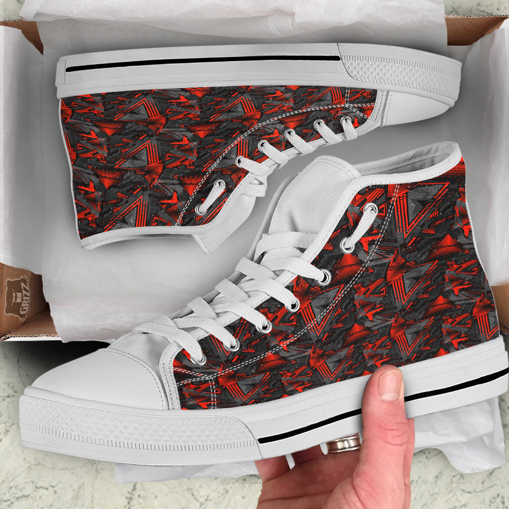 Red Abstract Grunge Print Pattern White High Top Shoes-grizzshop