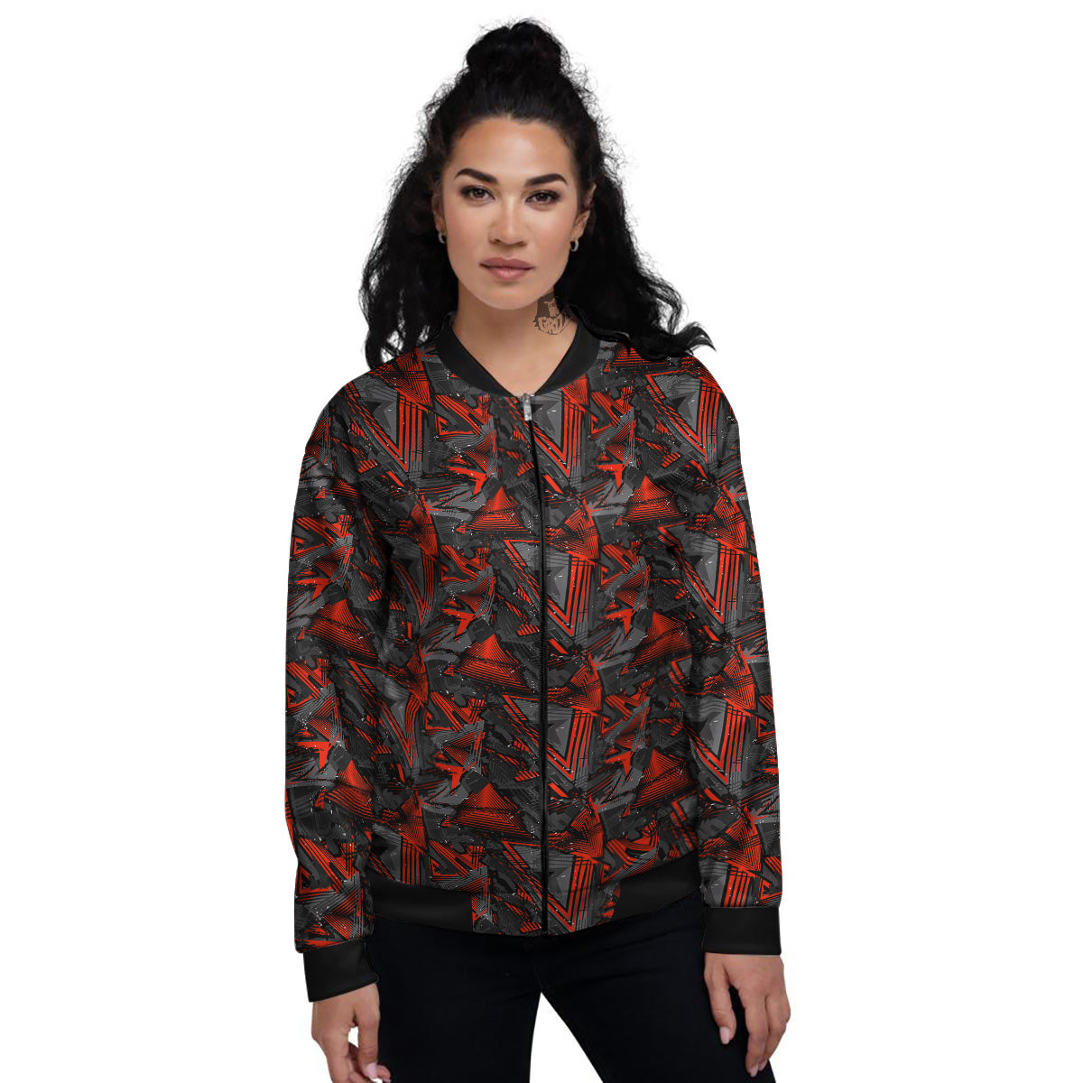 Red Abstract Grunge Print Pattern Women's Bomber Jacket-grizzshop