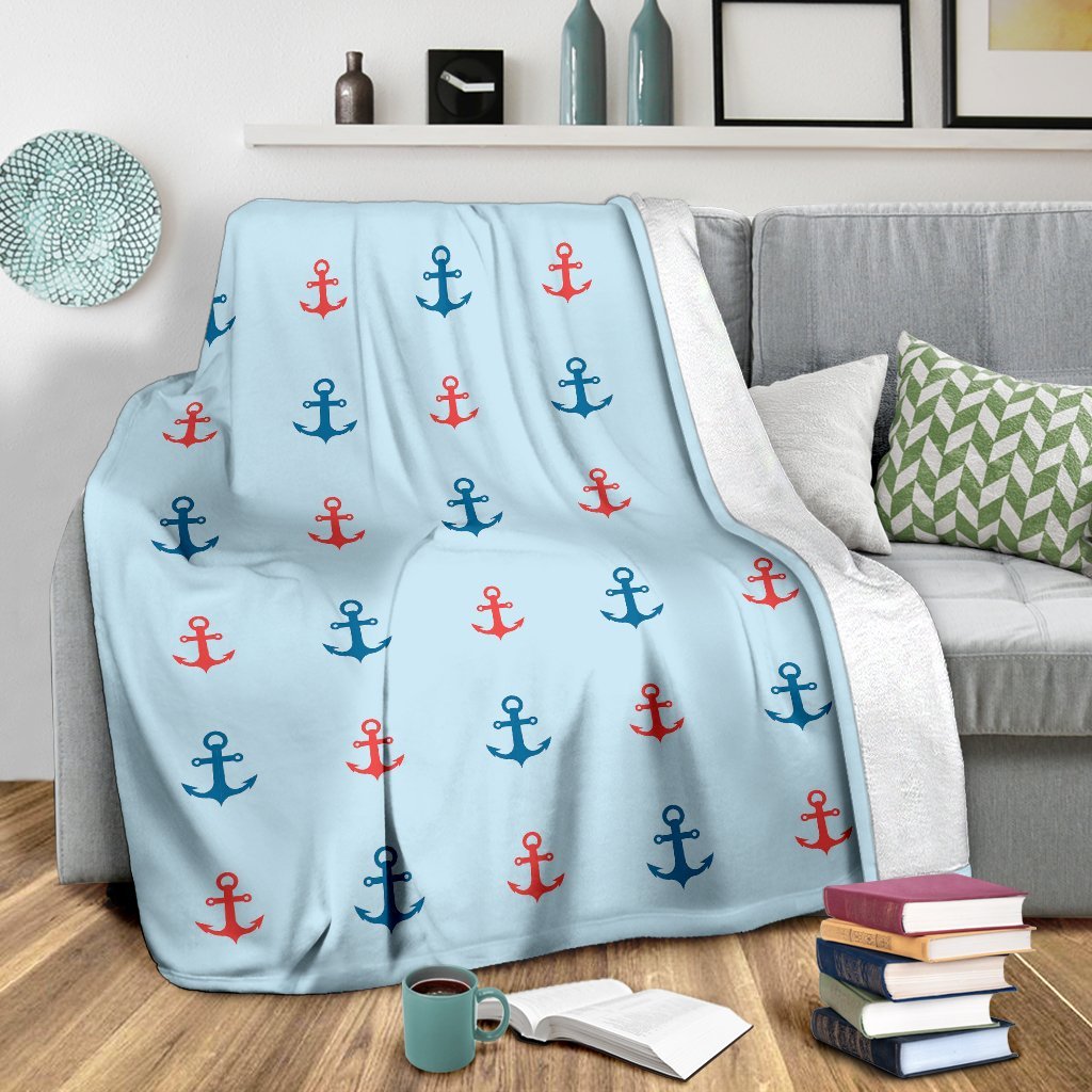 Red Anchor Nautical Pattern Print Blanket-grizzshop
