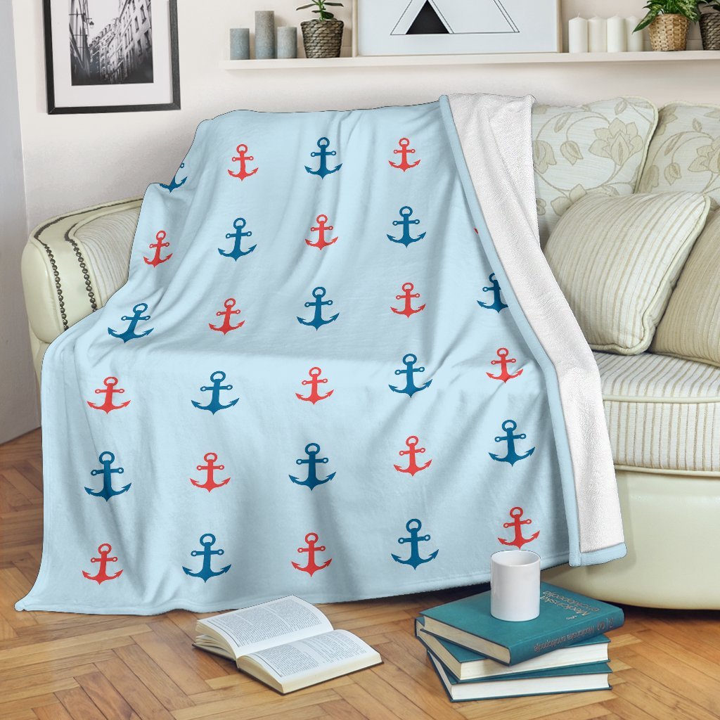 Red Anchor Nautical Pattern Print Blanket-grizzshop