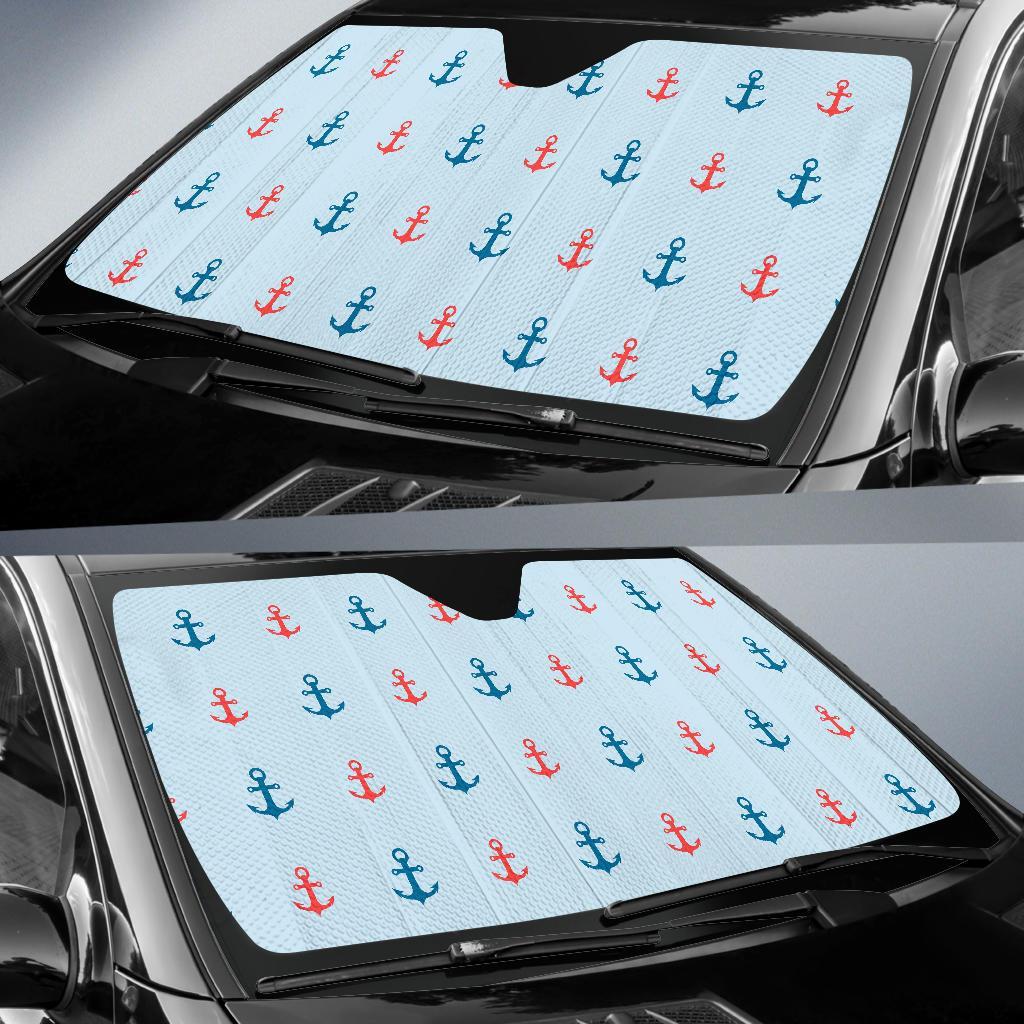 Red Anchor Nautical Pattern Print Car Sun Shade-grizzshop