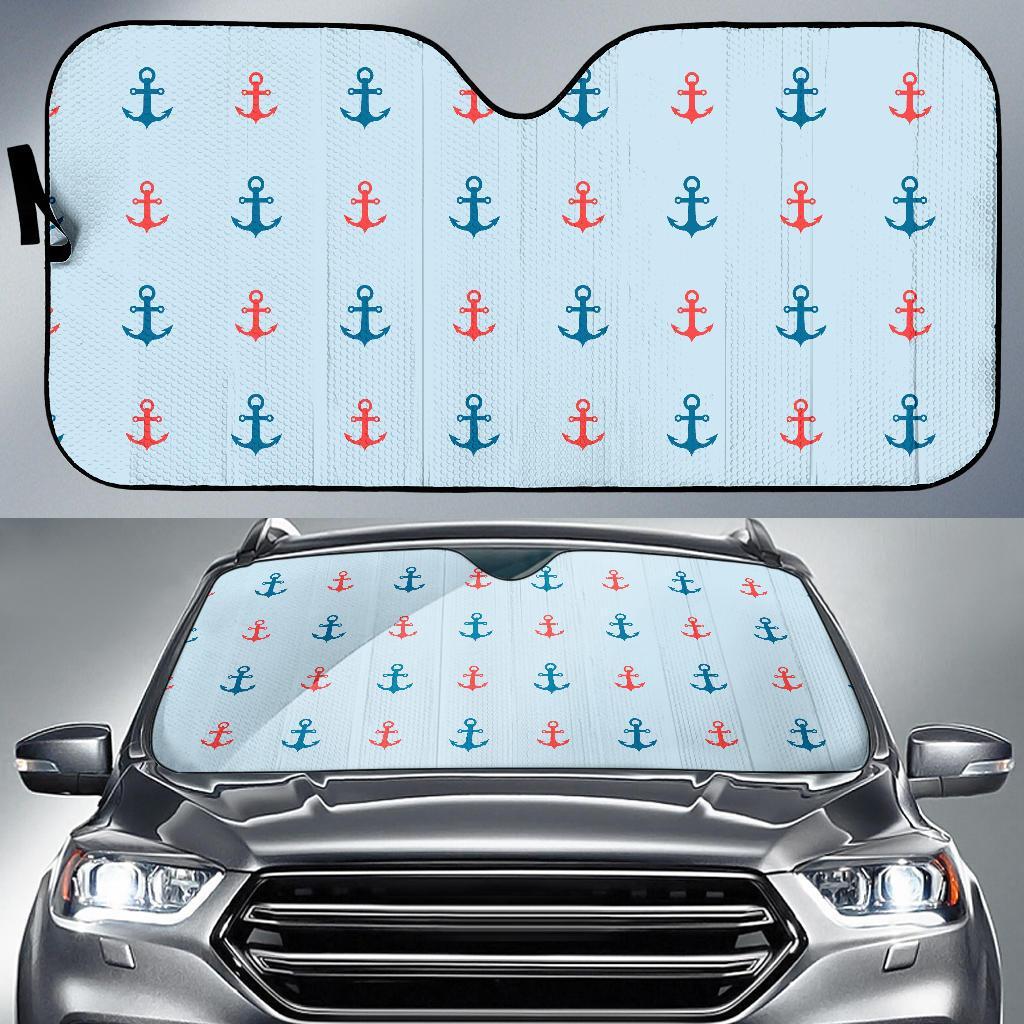 Red Anchor Nautical Pattern Print Car Sun Shade-grizzshop