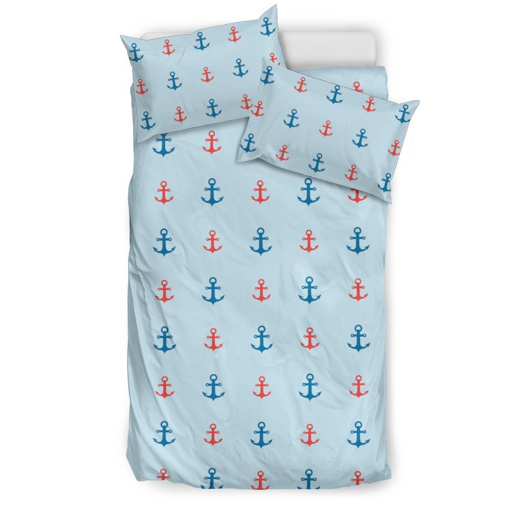 Red Anchor Nautical Pattern Print Duvet Cover Bedding Set-grizzshop