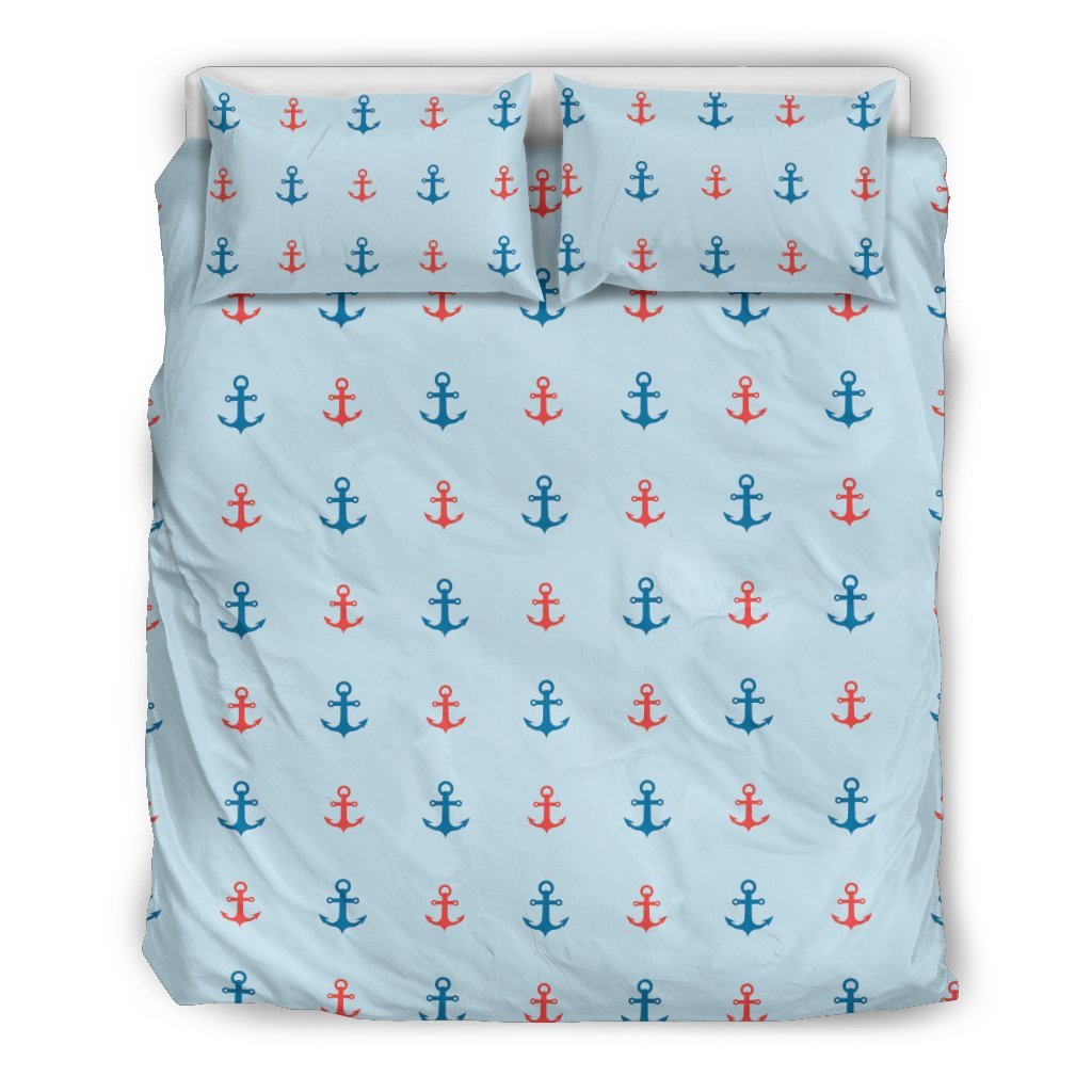 Red Anchor Nautical Pattern Print Duvet Cover Bedding Set-grizzshop