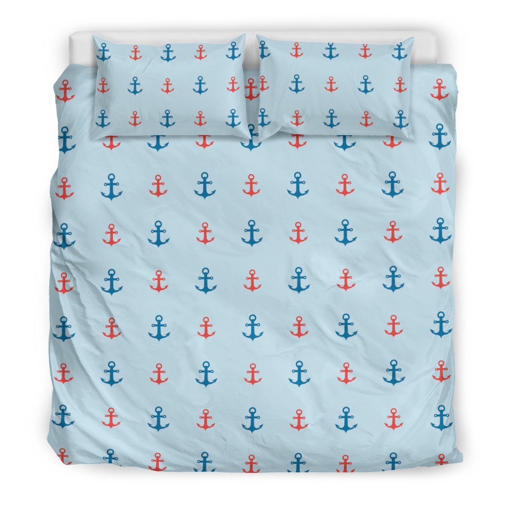Red Anchor Nautical Pattern Print Duvet Cover Bedding Set-grizzshop