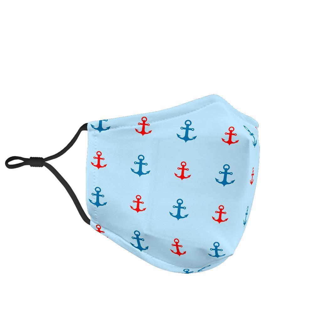 Red Anchor Nautical Pattern Print Face Mask-grizzshop