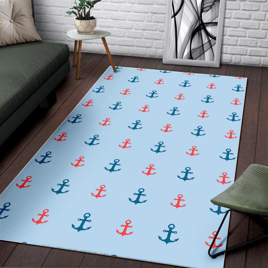 Red Anchor Nautical Pattern Print Floor Mat-grizzshop