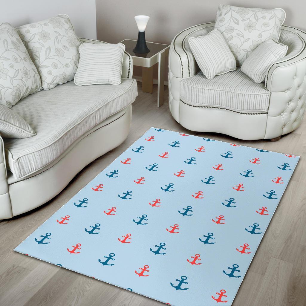 Red Anchor Nautical Pattern Print Floor Mat-grizzshop