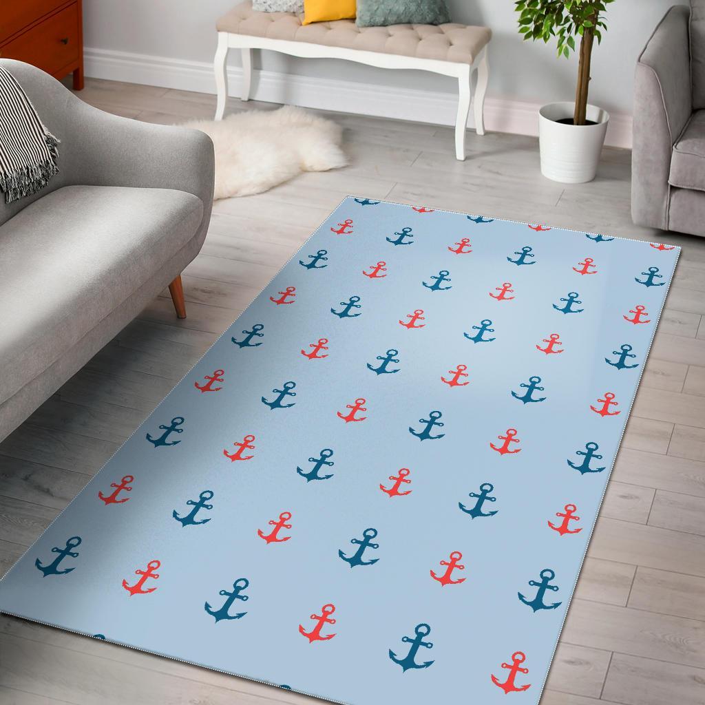 Red Anchor Nautical Pattern Print Floor Mat-grizzshop