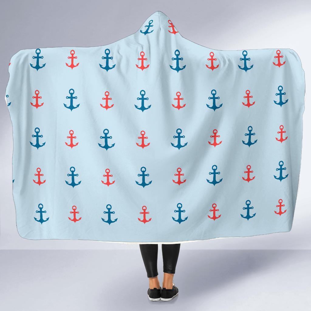 Red Anchor Nautical Pattern Print Hooded Blanket-grizzshop