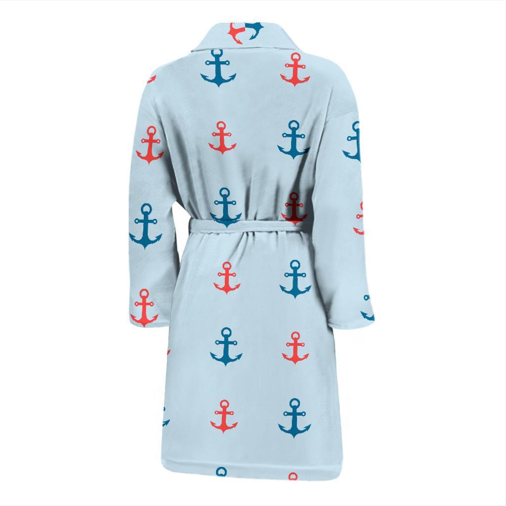 Red Anchor Nautical Pattern Print Men Long Robe-grizzshop