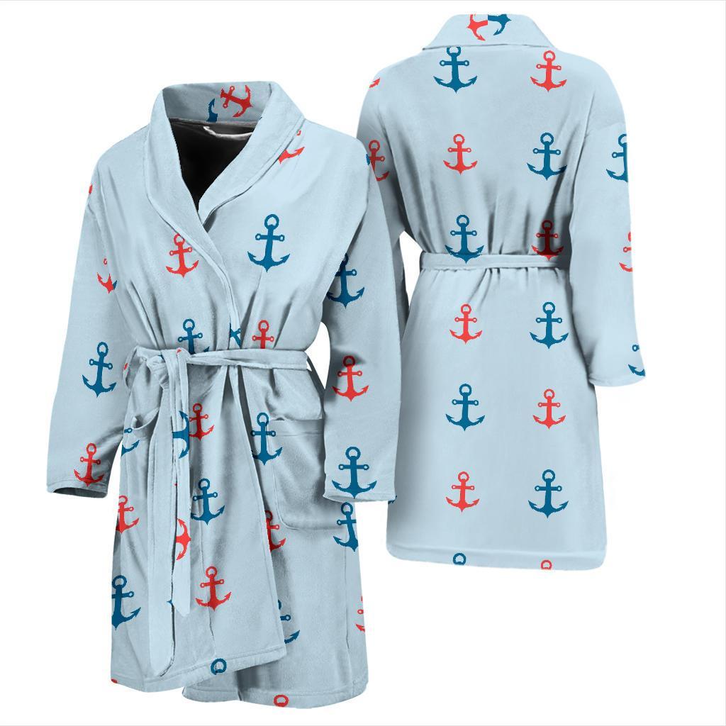 Red Anchor Nautical Pattern Print Men Long Robe-grizzshop