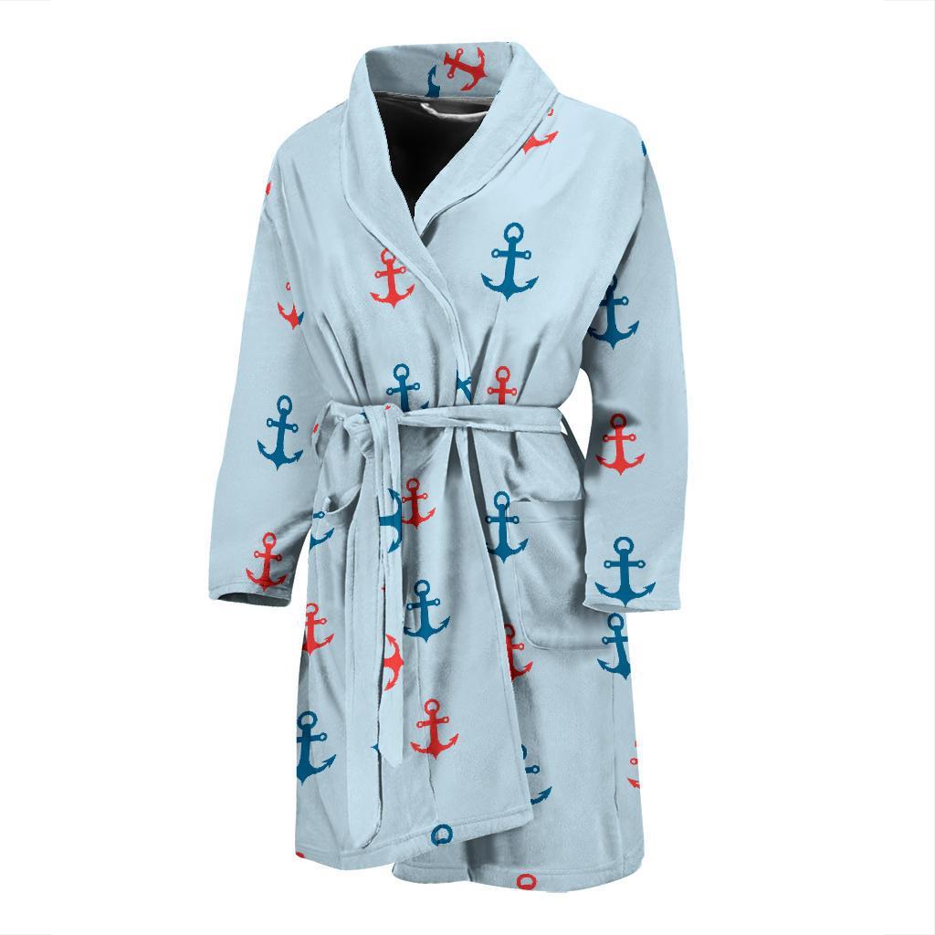 Red Anchor Nautical Pattern Print Men Long Robe-grizzshop