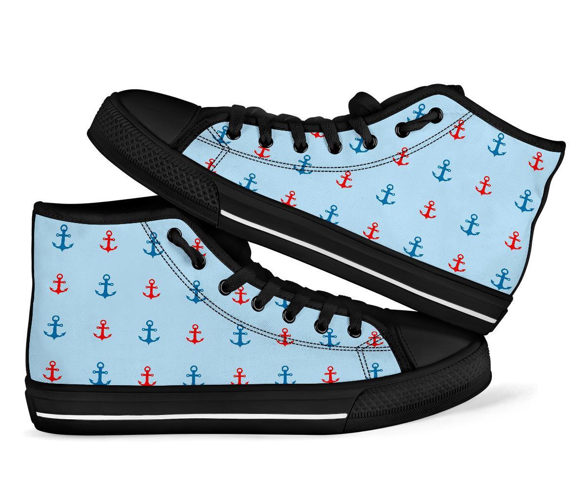 Red Anchor Nautical Pattern Print Men Women's High Top Shoes-grizzshop