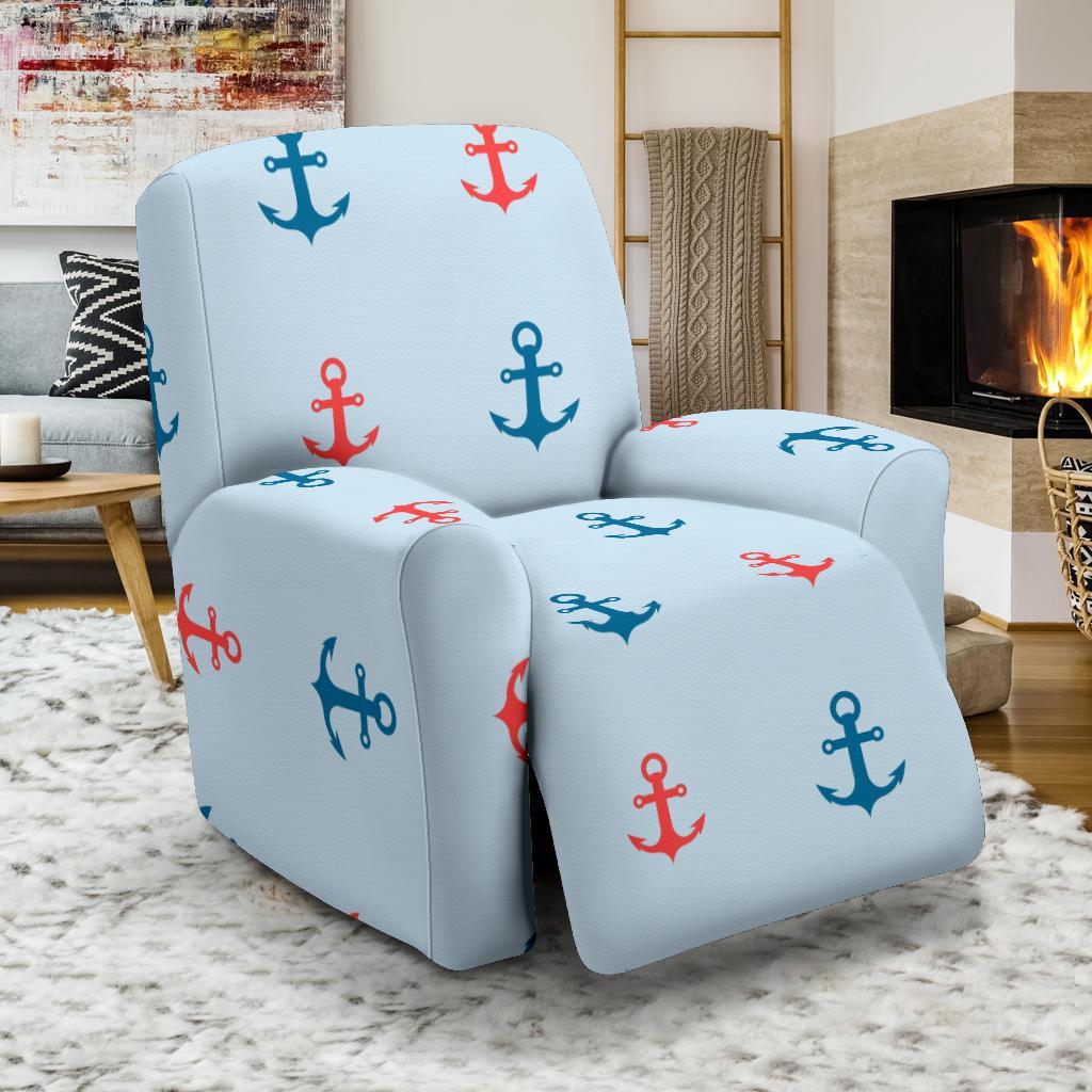 Red Anchor Nautical Pattern Print Recliner Cover-grizzshop