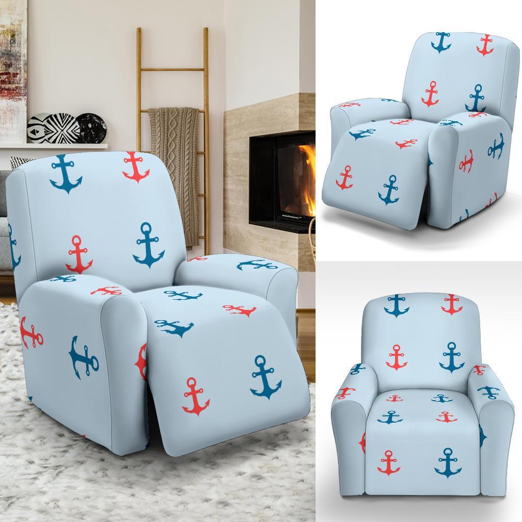 Red Anchor Nautical Pattern Print Recliner Cover-grizzshop