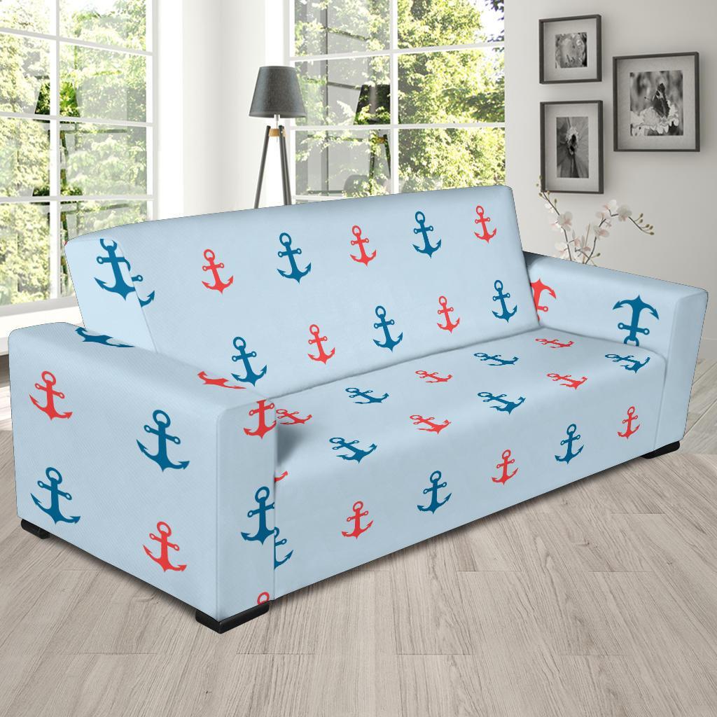 Red Anchor Nautical Pattern Print Sofa Covers-grizzshop