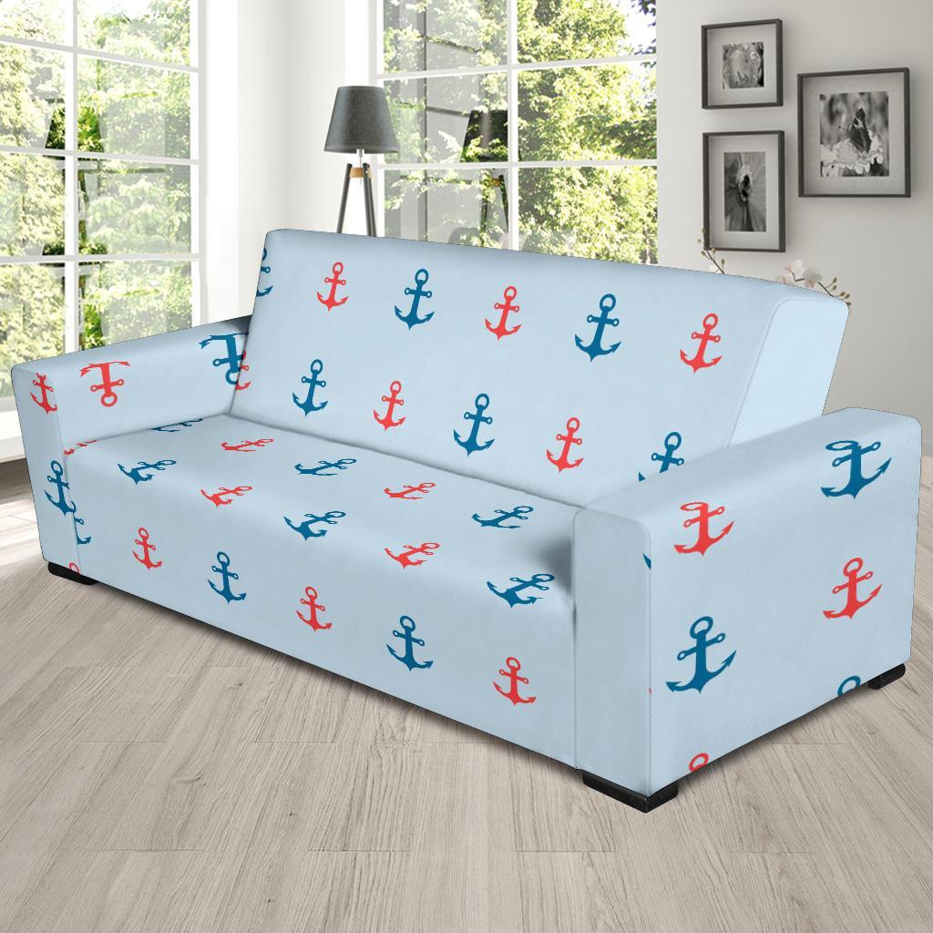 Red Anchor Nautical Pattern Print Sofa Covers-grizzshop