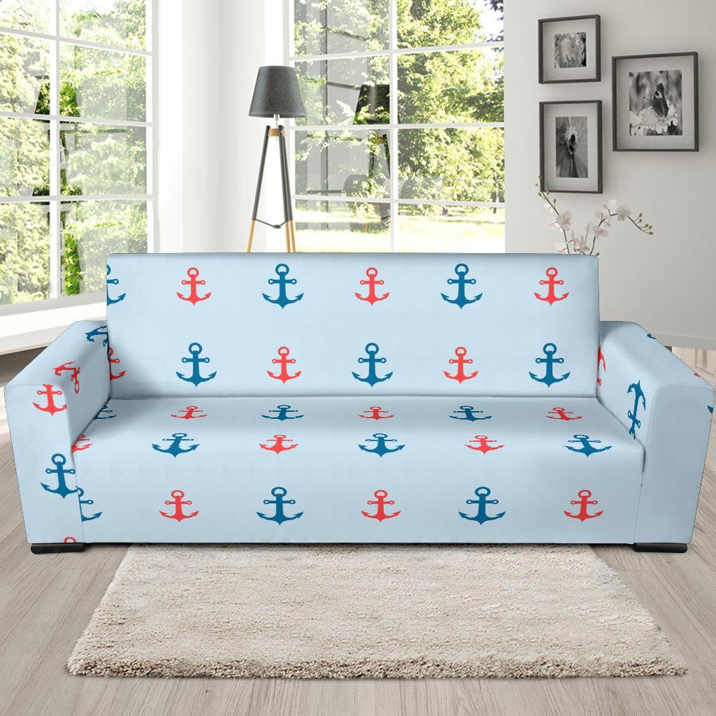 Red Anchor Nautical Pattern Print Sofa Covers-grizzshop