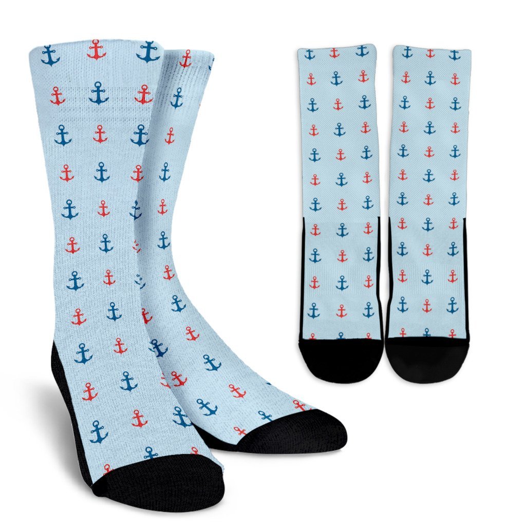 Red Anchor Nautical Pattern Print Unisex Crew Socks-grizzshop
