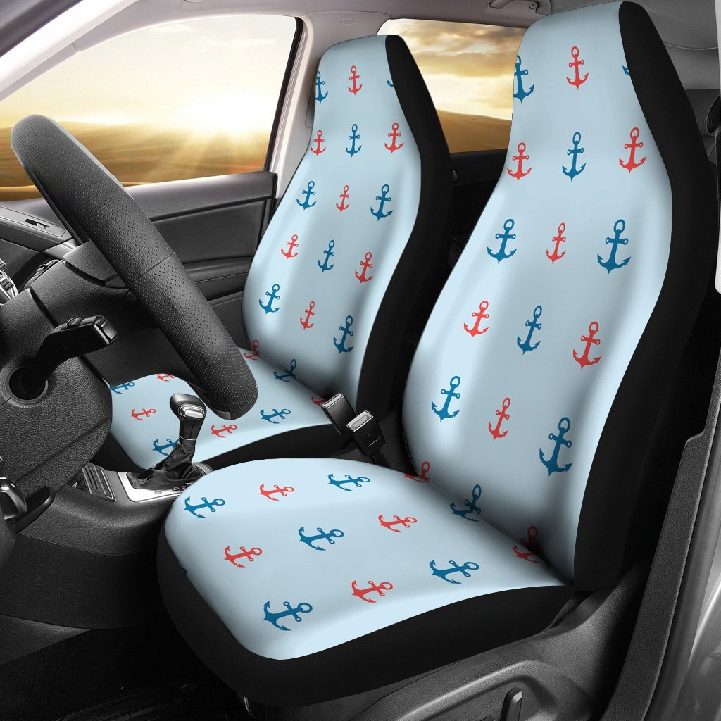 Red Anchor Nautical Pattern Print Universal Fit Car Seat Cover-grizzshop